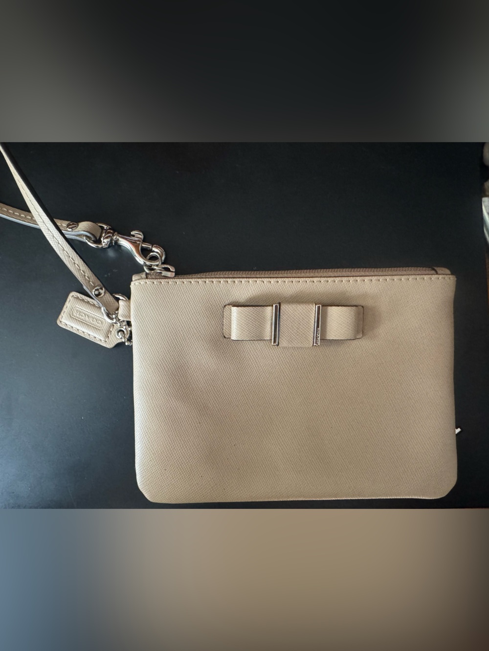 Coach Darcy Bow Pebbled Leather Wristlet